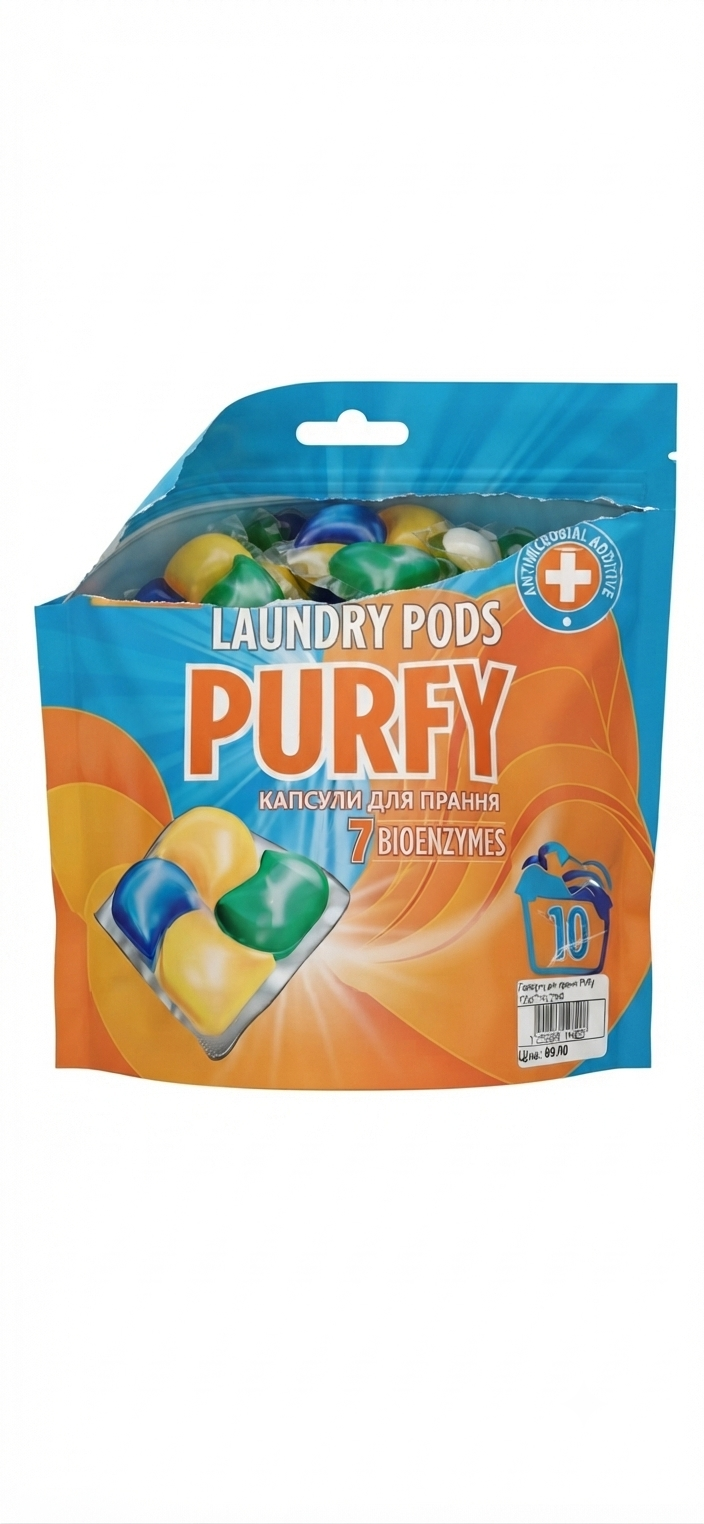Капсули для прання Purfy 10шт*19г/190г 3кольори 2