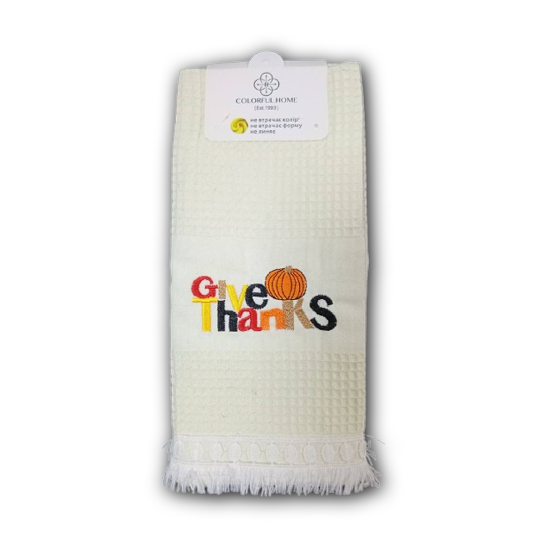 Рушник білий з вафельної тканини з написом 'Give Thanks', розмір 40x60 см